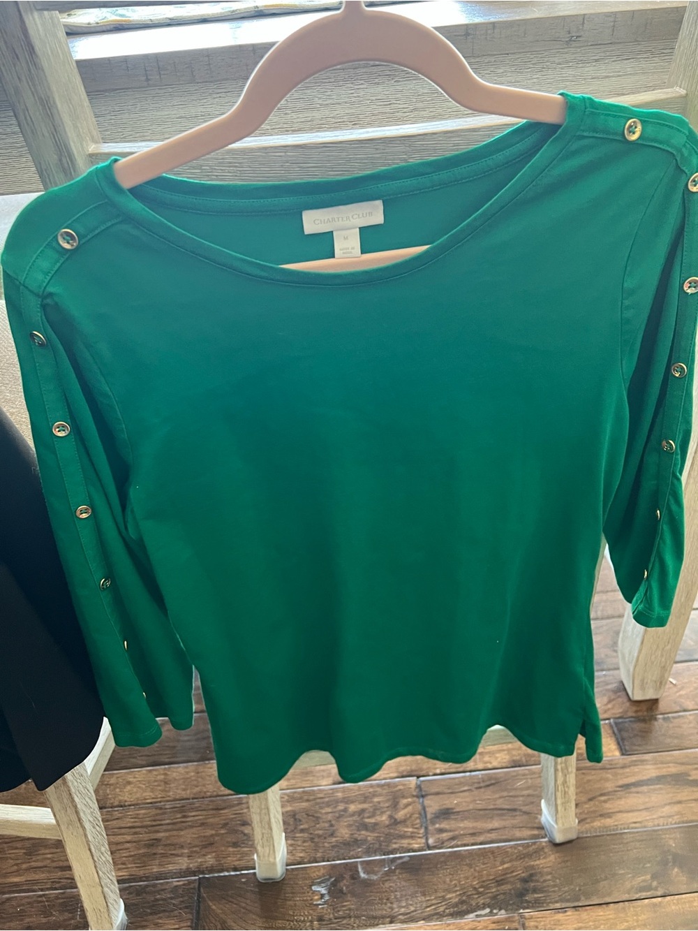 Charter Club Shamrock  Green Button-Trim Boatneck Top H169